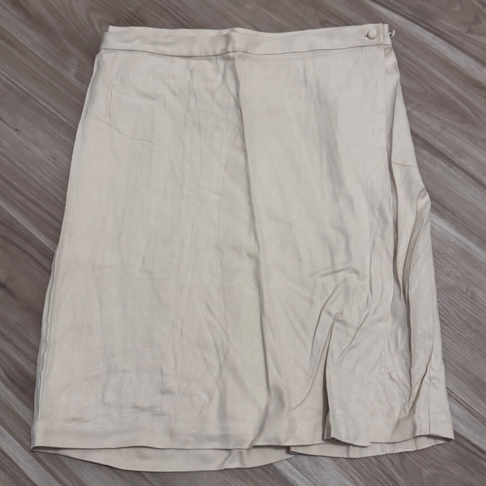 Vtg‎ EILEEN FISHER Silk Midi Skirt Beige Pleated Elastic Waist L v2 - Picture 2 of 6